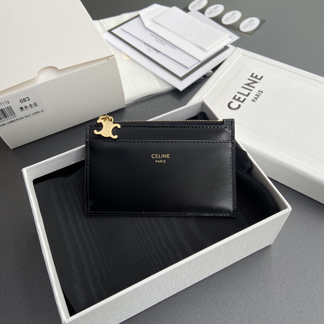 NO:185734,【Excellent pure steel hardware original leather】Glossy cowhide leather zipper card bag/Xiaosai cowhide leather cowhide leather lining Gold finish TRIOMPHE functional pendant 1 zipper compartment 3 credit card slots 1 outer flat pocket No.: 10M083FRJ.38NO 083 Black full leather Size: w11×7.5cm, Celine wallet, celine, wallets, cowhide19860909【特级纯钢五金原厂皮】亮澤牛皮革拉鏈卡包/小赛 牛皮革 牛皮革襯裡 金色飾面 TRIOMPHE功能性墜飾 1個拉鏈隔層 3個信用卡槽 1個外側扁平口袋 编号:10M083FRJ.38NO 083 黑色全皮 尺寸:w11×7.5cm,赛琳钱包,celine,wallets,cowhide,Bag