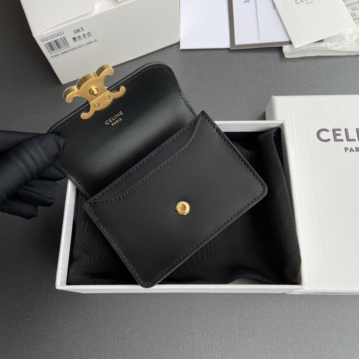 Celine 纯钢五金 TRIOMPHE亮泽牛皮革名片包/新款编号:10N 063 FOZ.24VR 062