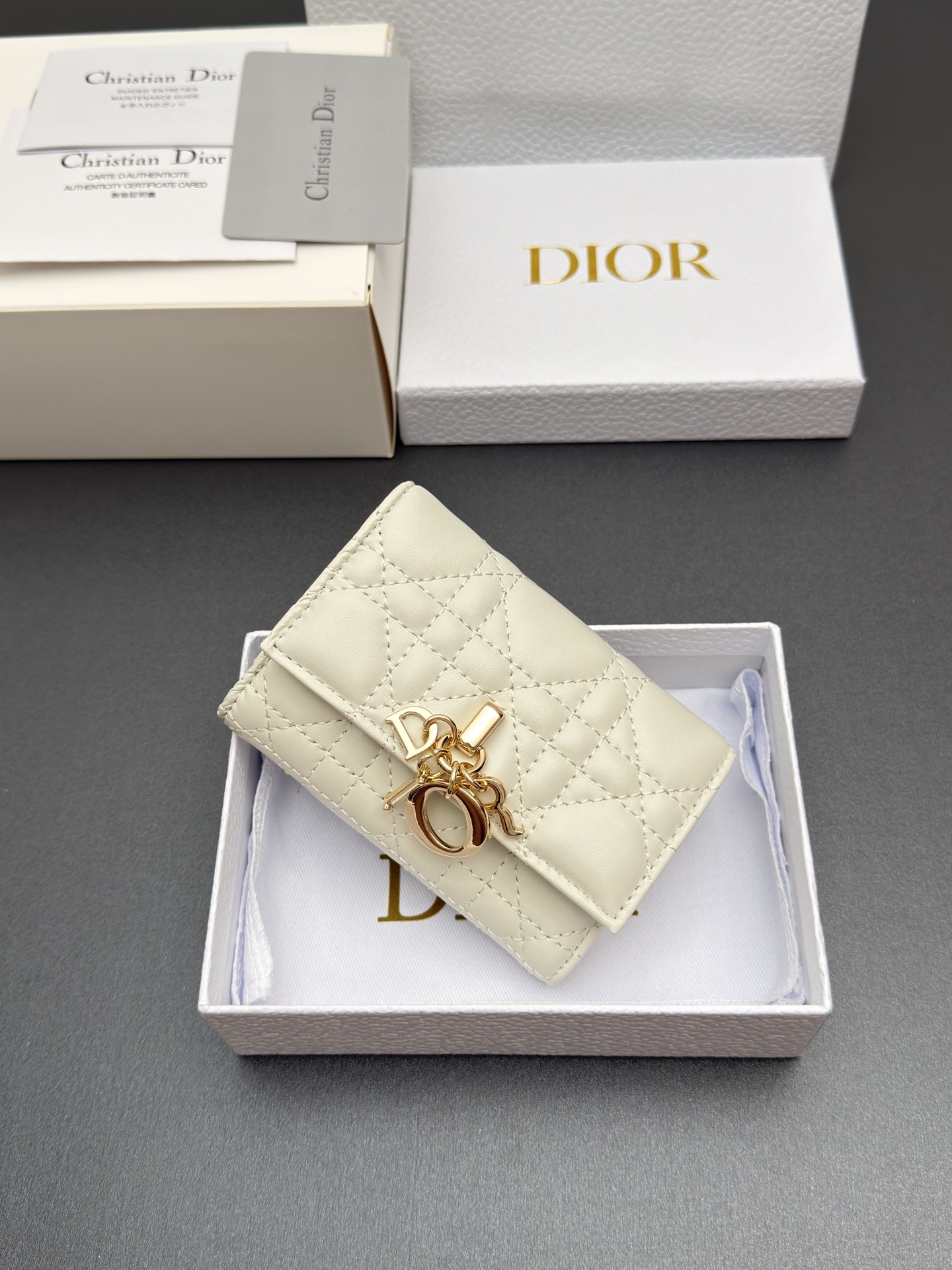 Dior Jolie Glycine钱包系列采用柔软羊皮革等材料精心制作 饰以藤格纹缉面线