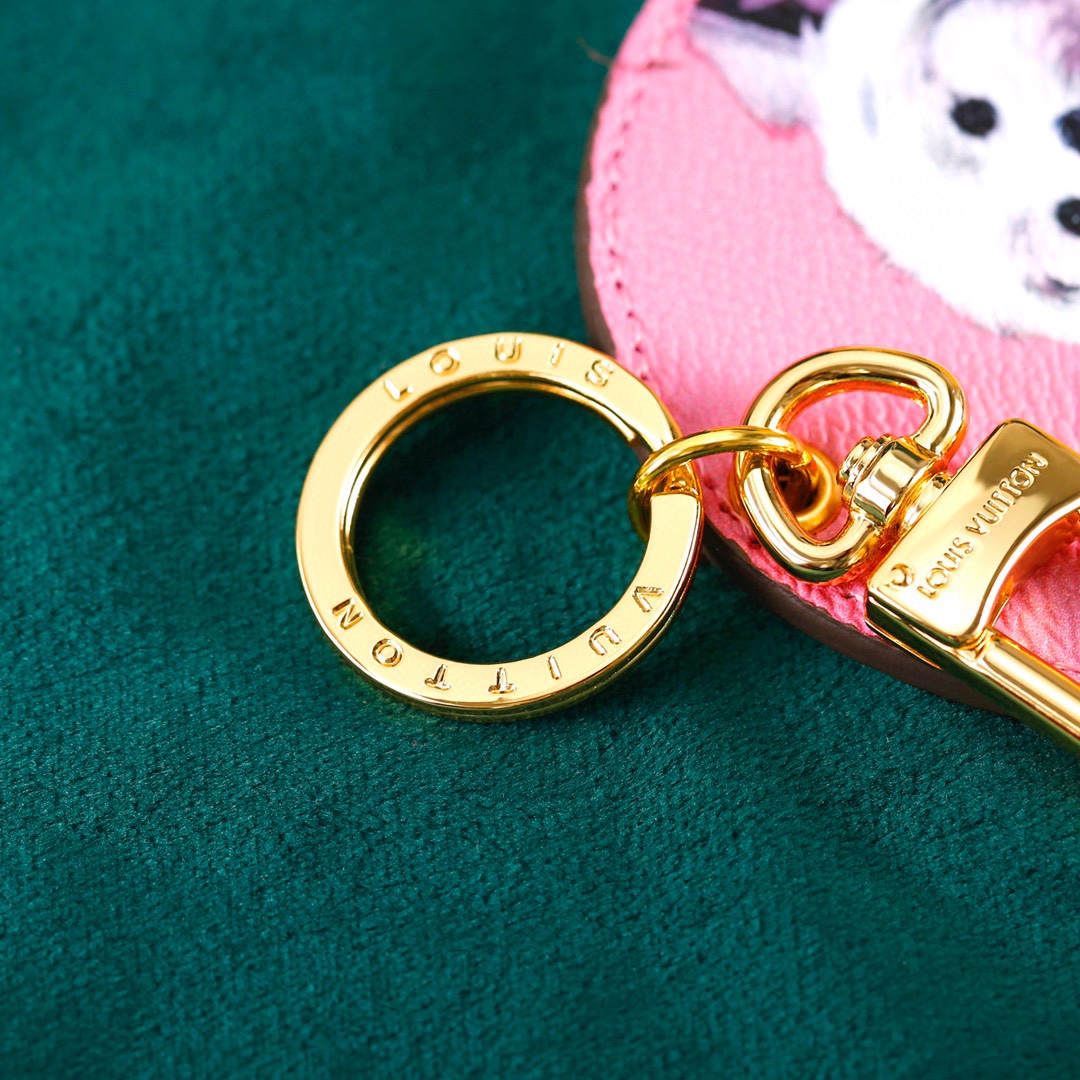 Pink dog keychain leather texture