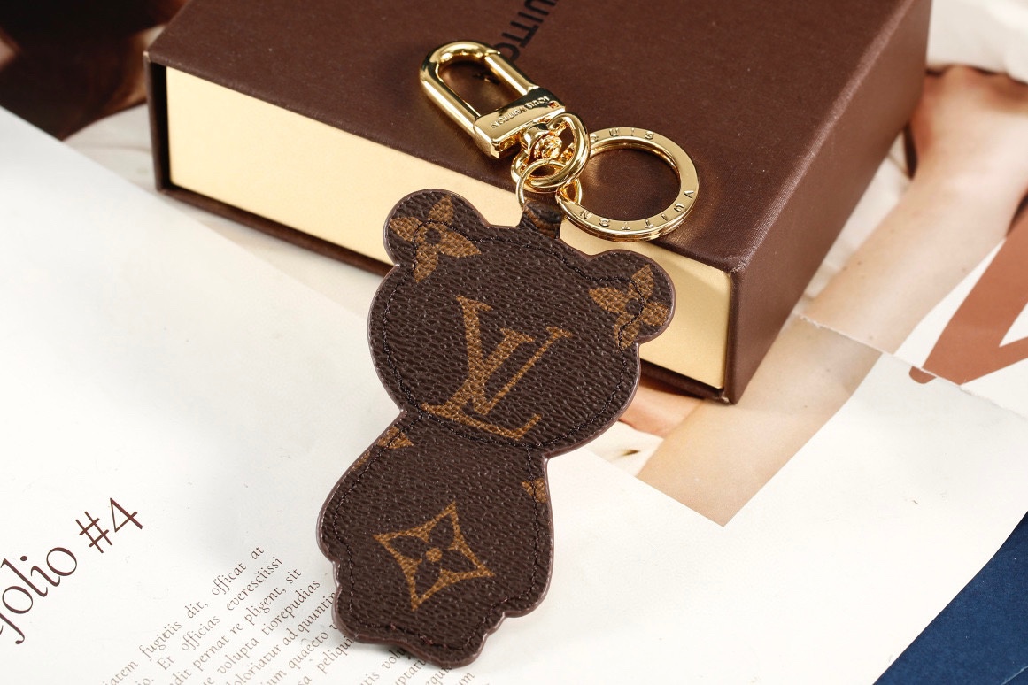 Leather texture detail Brown Bear Keychain