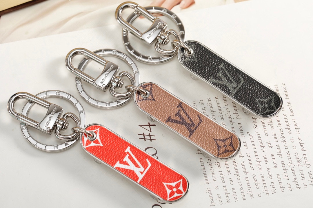 Black leather skateboard keychain front view