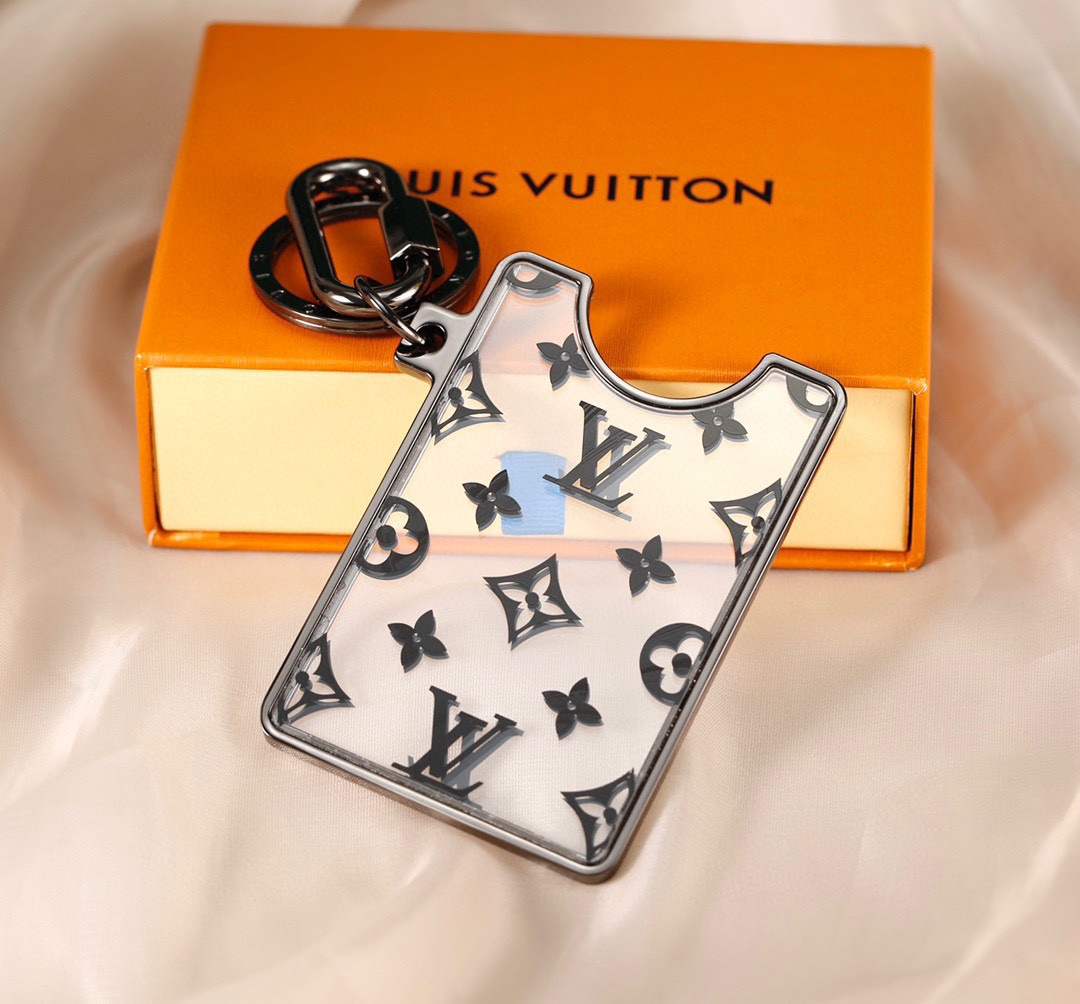 Black leather keychain with card holder