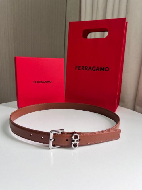Ferragamo Women's Brown Leather Belt with Silver Buckle - Elegant & Stylish 1 Ferragamo Women’s Brown Leather Belt with Silver Buckle – Elegant & Stylish