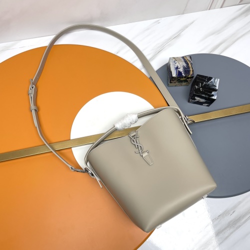 Saint Laurent LE 37 Small Bucket Bag in Taupe Leather with Metal Logo 1 Saint Laurent LE 37 Small Bucket Bag in Taupe Leather with Metal Logo