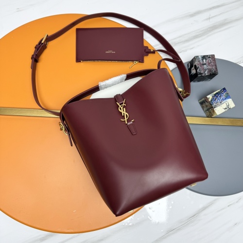 Saint Laurent 742828 Burgundy Leather Bucket Bag with Gold-Tone Hardware 1 Saint Laurent 742828 Burgundy Leather Bucket Bag with Gold-Tone Hardware