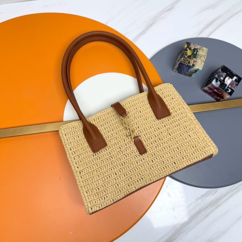 Saint Laurent Raffia and Leather Tote Bag - French Style Handbag 1 Saint Laurent Raffia and Leather Tote Bag - French Style Handbag