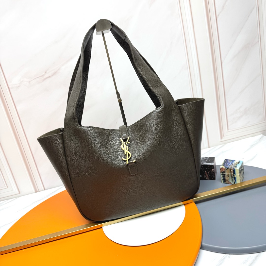【Saint Laurent】🌈 boutique exclusiva🔥 verde oliva/dorado antiguo P Nueva versión tote del bolso BEA, con cierre de cor…