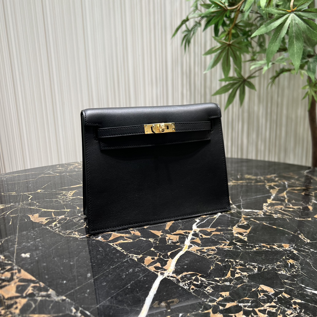 Hermes Kelly Borsette Borse Crossbody & Borse a Tracolla Nero Hardware oro