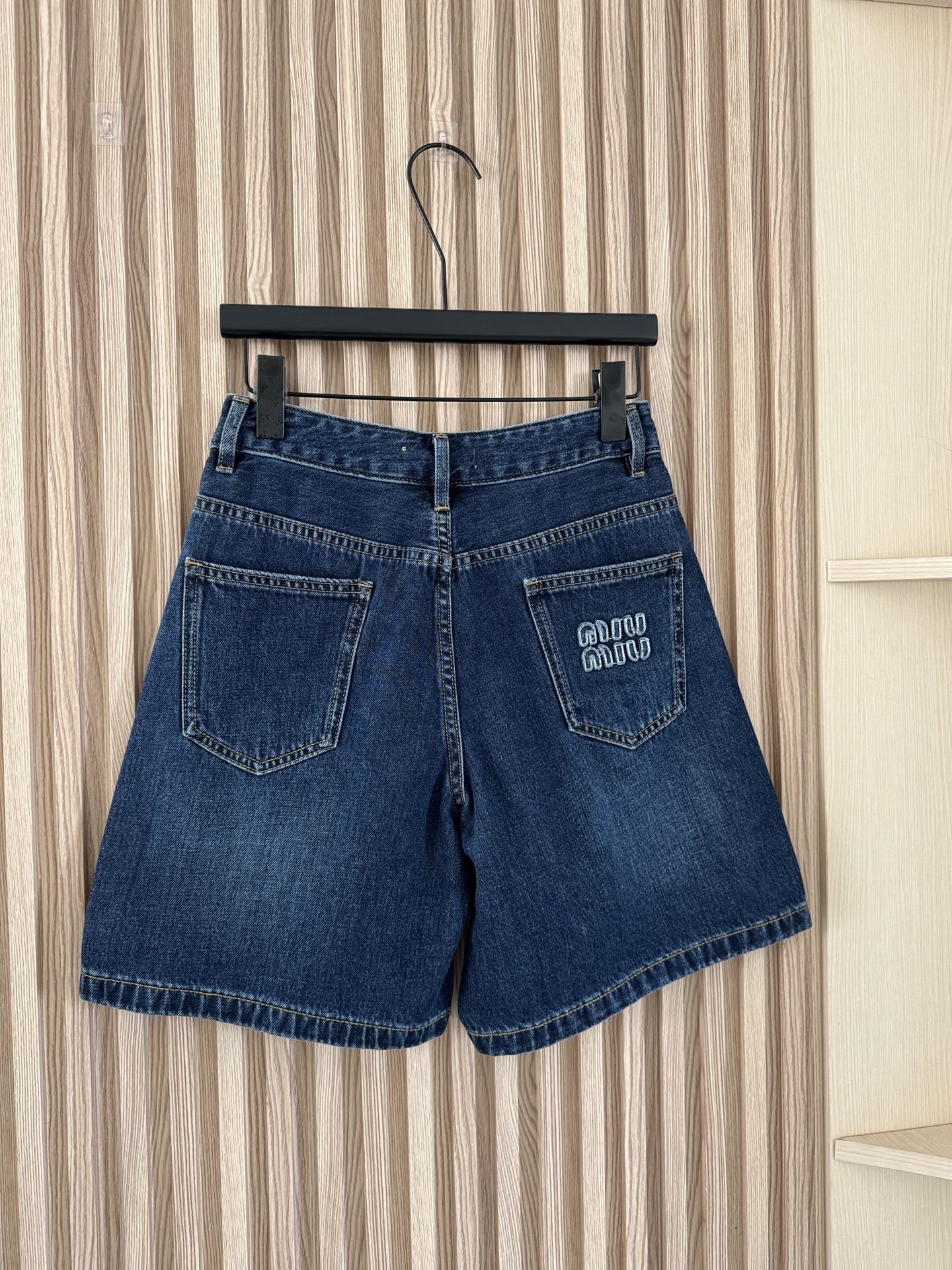 Miu Miu Denim Shorts Cotton High-Waisted Straight-Leg Vintage Wash