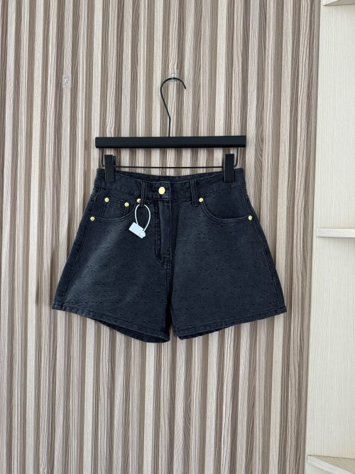 Classic Monogram Denim Shorts, High-Waisted A-Line Fit, Summer Style 1 Classic Monogram Denim Shorts, High-Waisted A-Line Fit, Summer Style