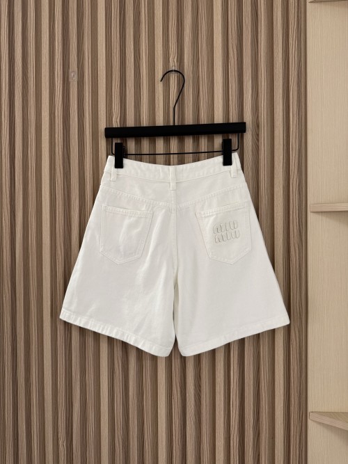Miu Miu White Denim Shorts - Relaxed Fit, Vintage Hardware, and A-Line Cut 1 Miu Miu White Denim Shorts - Relaxed Fit, Vintage Hardware, and A-Line Cut