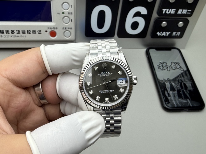 Rolex Oyster Perpetual Datejust Grey Diamond Dial Stainless Steel Watch