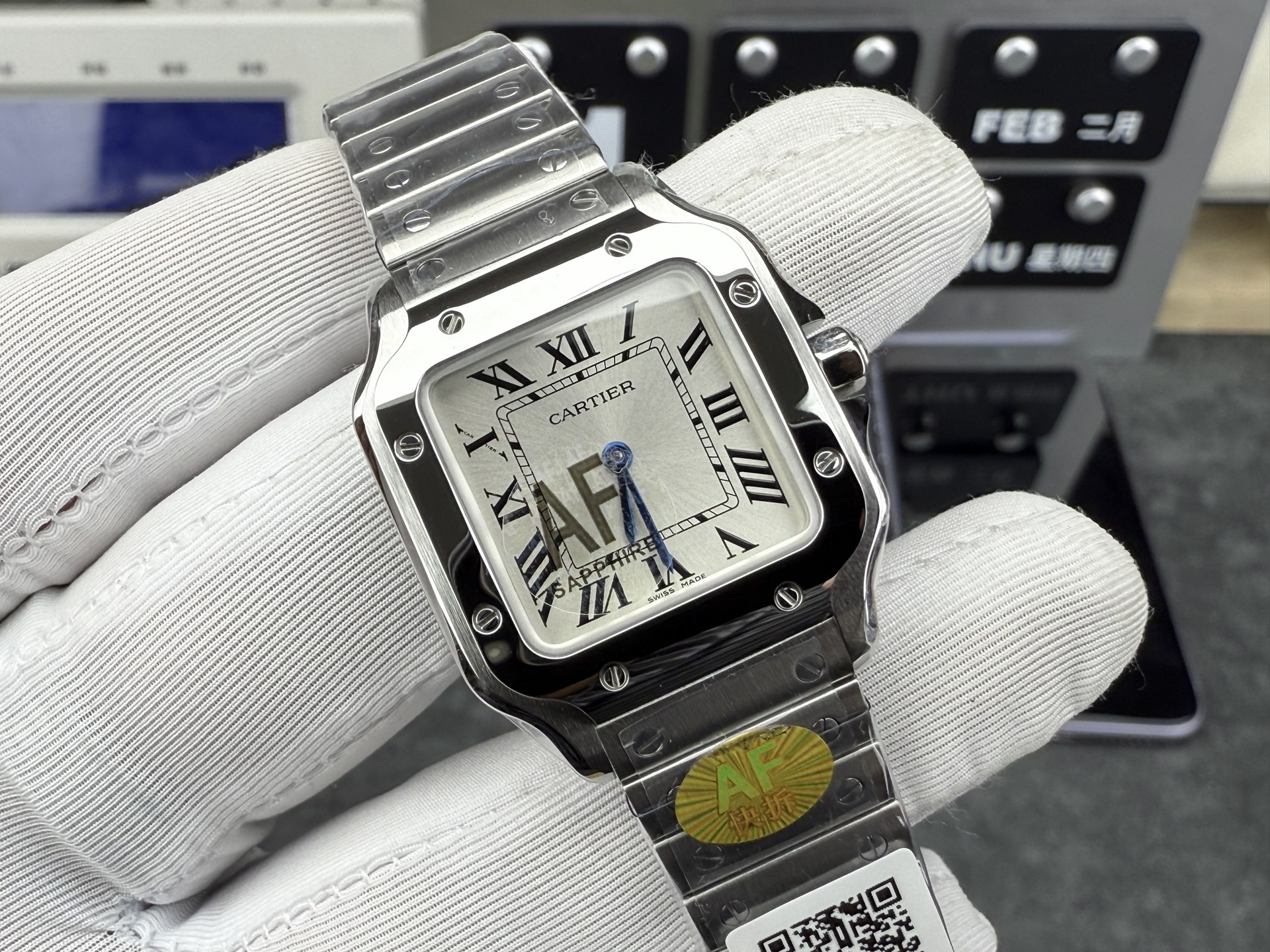 NO:728608,AF steel belt quartz Santos,19860909AF 钢带款石英山度士,,Watch