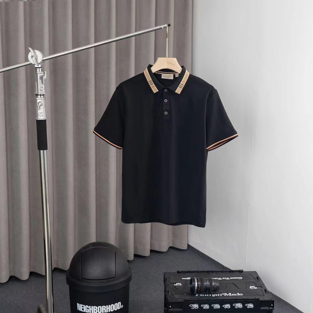 Burberry Kleidung Polo T-Shirt Schwarz Khaki Unisex Kurzarm