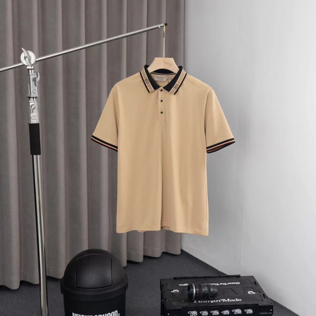 Burberry Kleidung Polo T-Shirt Schwarz Khaki Unisex Kurzarm