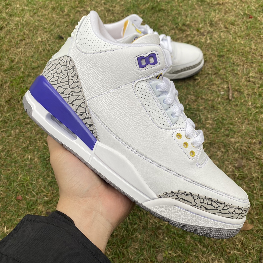 aj3白灰紫湖人尺码40-48.5t1纯原版️AirJordan3AJ3白灰紫湖人紫金爆裂纹复古中帮86