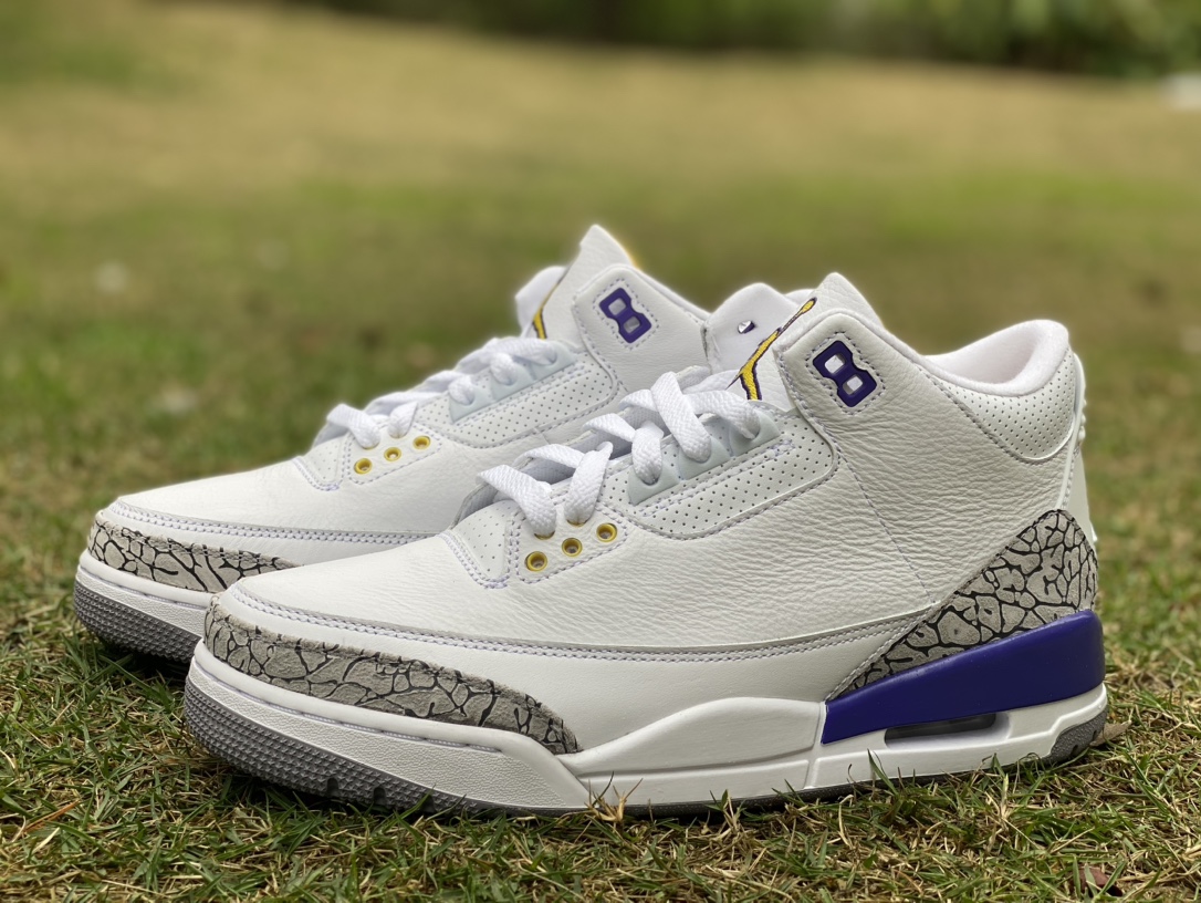 aj3白灰紫湖人尺码40-48.5t1纯原版️AirJordan3AJ3白灰紫湖人紫金爆裂纹复古中帮86