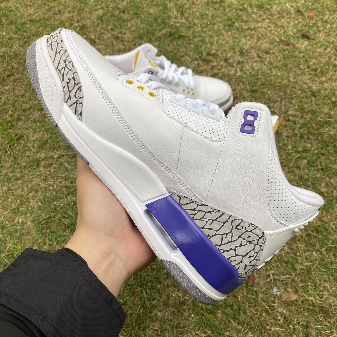 aj3白灰紫湖人尺码40-48.5t1纯原版️AirJordan3AJ3白灰紫湖人紫金爆裂纹复古中帮86