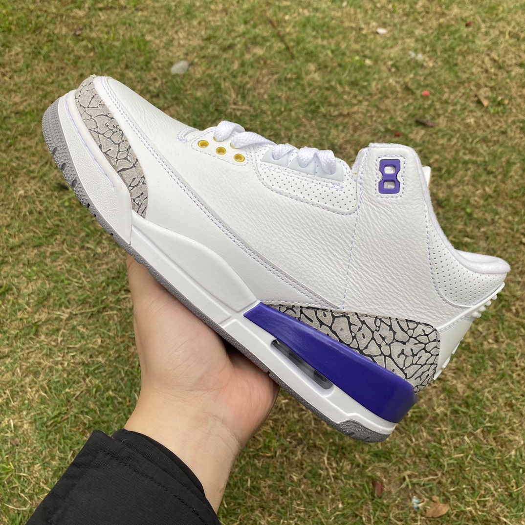 aj3白灰紫湖人尺码40-48.5t1纯原版️AirJordan3AJ3白灰紫湖人紫金爆裂纹复古中帮86