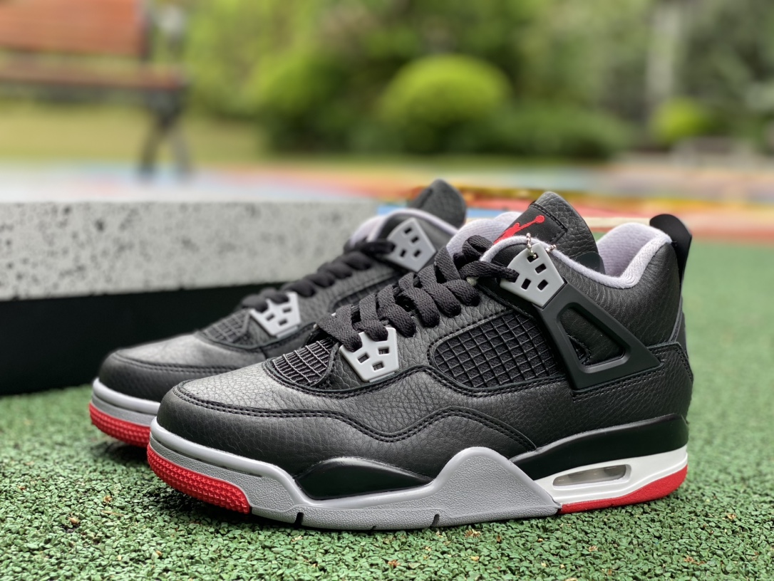 aj4黑红皮革女款实拍裁片纯原版️尺码36-40AirJordan4AJ4黑红中帮复古篮球鞋24年款FV