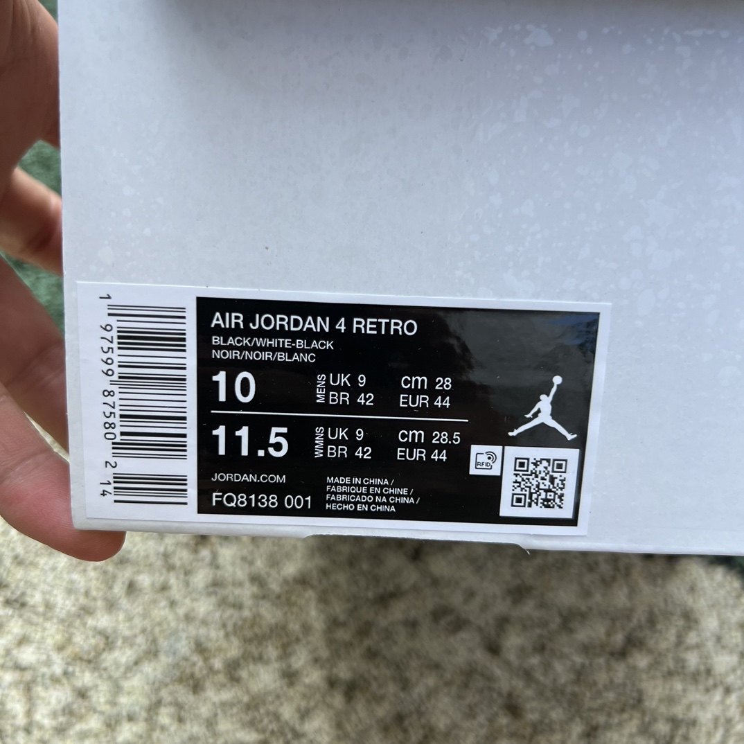 aj4黑白特供LJR版尺码40.5-48.5AirJordan4AJ4黑白奥利奥复古中帮篮球鞋FQ813