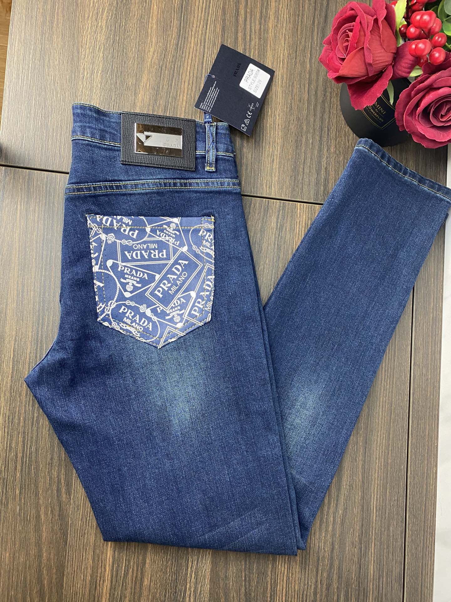 Prada Men's Slim Fit Stretch Denim Jeans | Korean Style, All-Season Comfort 9 i1738756666479 7736 0 1