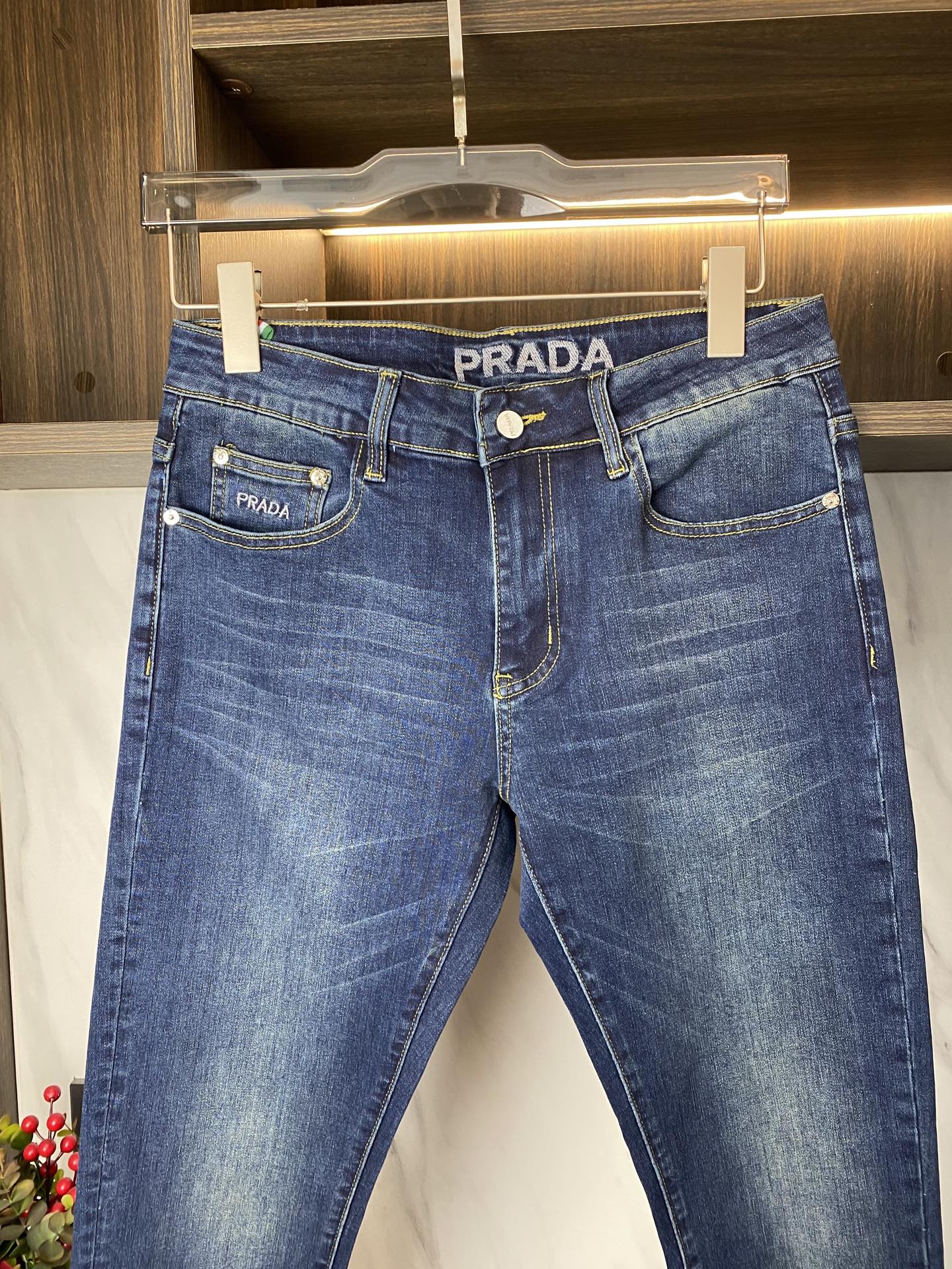 Prada Men's Slim Fit Stretch Denim Jeans | Korean Style, All-Season Comfort 4 i1738756670099 4135 0 3