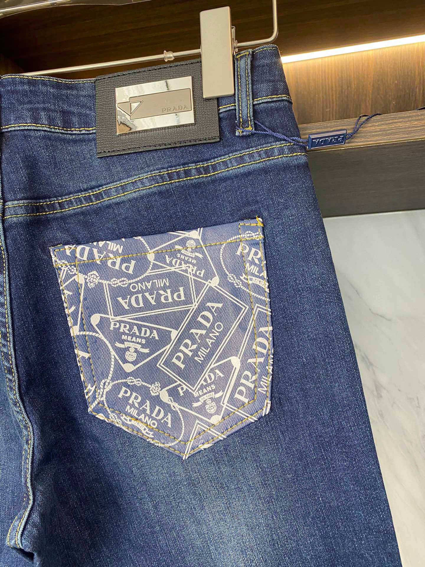 Prada Men's Slim Fit Stretch Denim Jeans | Korean Style, All-Season Comfort 8 i1738756937517 249 0 10