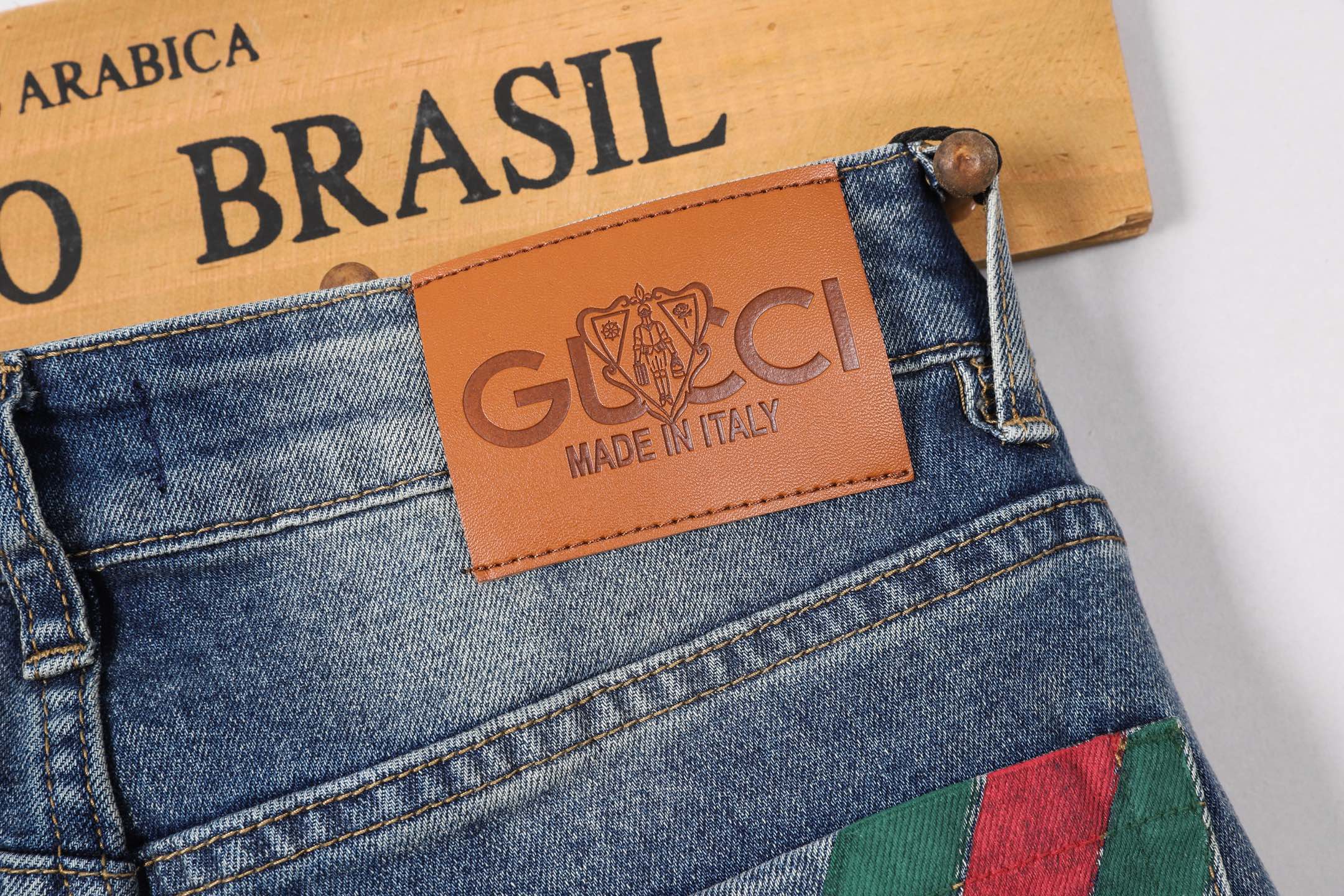 Gucci Men's Slim-Fit Denim Jeans with Signature Logo Patch, Sizes 28-38 7 i1746029527031 4781 0 5