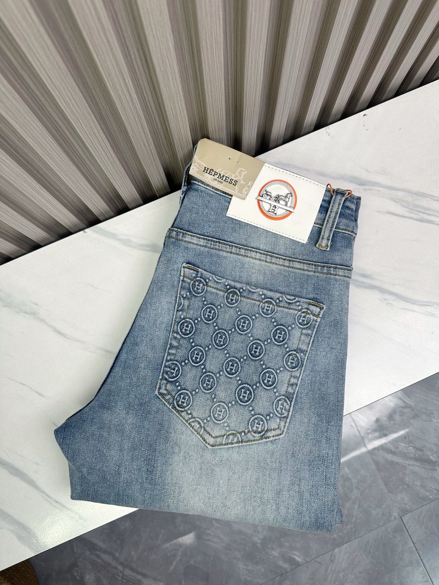 愛馬仕 男性用修身小脚牛仔裤 柔らかいカスタム生地