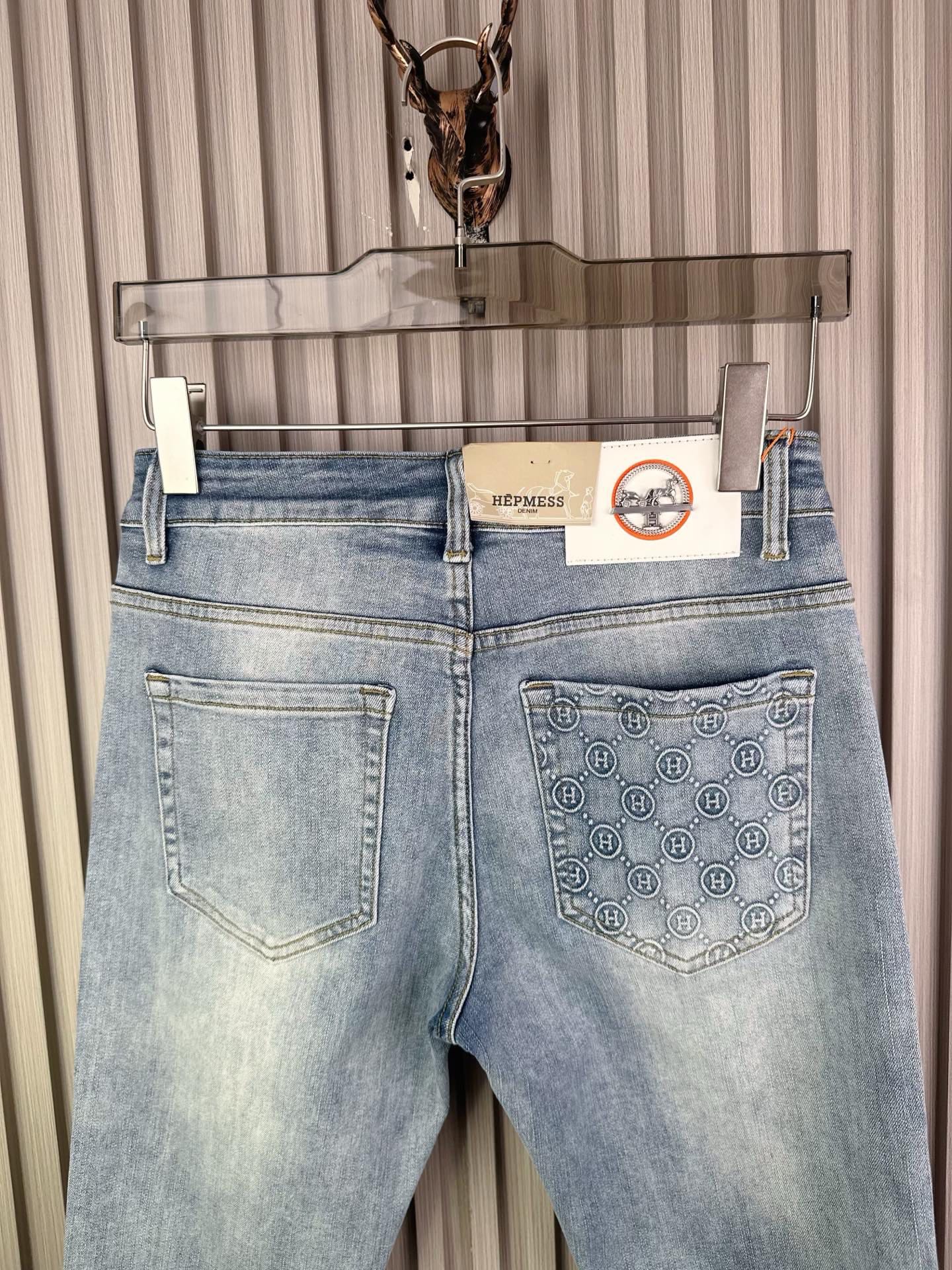 愛馬仕 男性用修身小脚牛仔裤 柔らかいカスタム生地