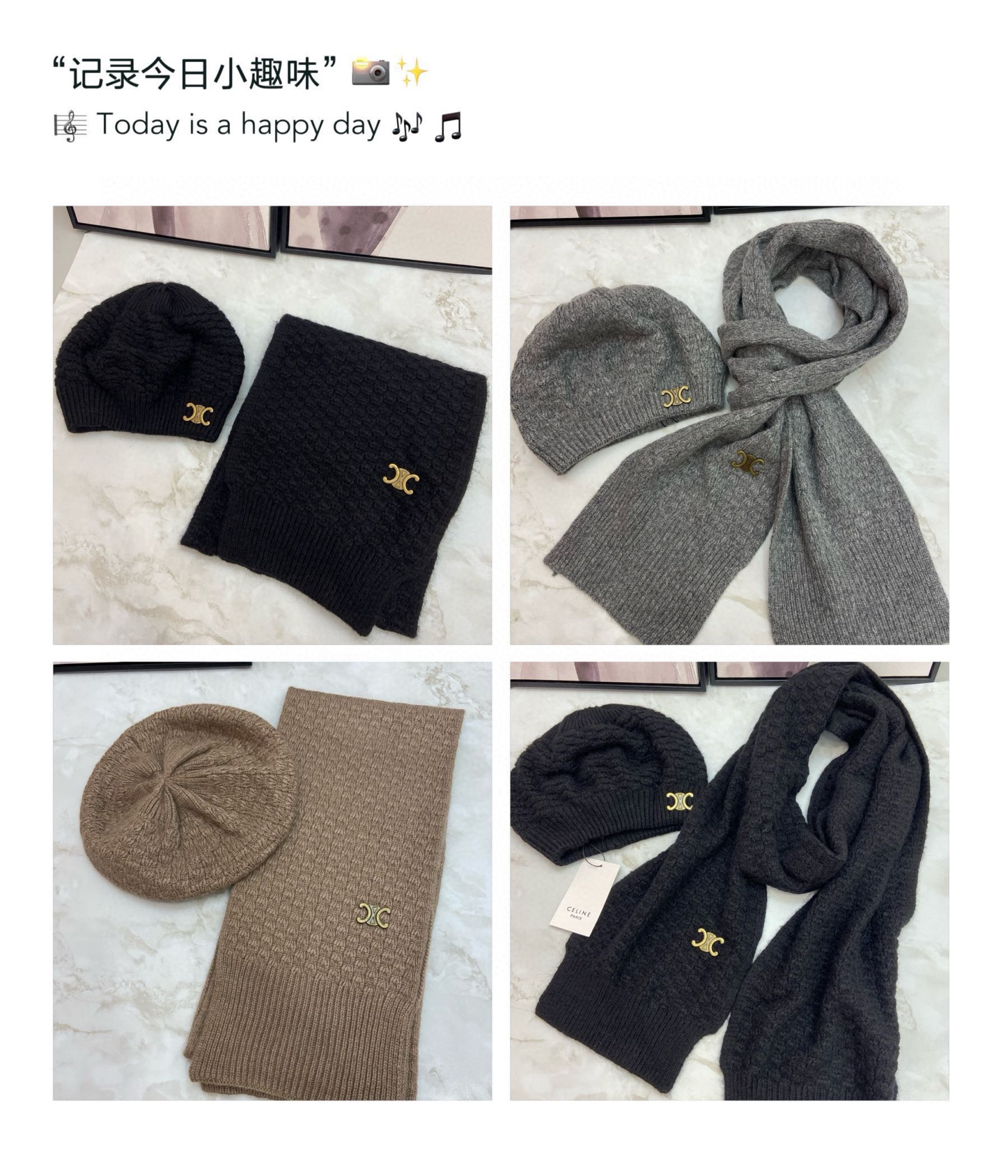 NO:554537,Ceilne cashmere hat and scarf suit is warm and super comfortable~A great tool for young ladies to reduce their age in winter~This is the only hat set you need this winter~warm and fashionable!  Unisex model! Can be made as a couple model!  Complete range of anti-counterfeiting labels and elevators!  Many styles, welcome to choose! Suit, suit, celine, hats19860909Ceilne赛琳套装羊绒帽子围巾套装暖暖哒超级舒服～冬日小姐姐减龄神器哦～这个冬天你就差这么一套套装帽子啦～又保暖又时尚！男女通用款!可以做情侣款！防伪标签吊卡齐全！多多款式,欢迎选择!套装,套装,celine,hats,accessory