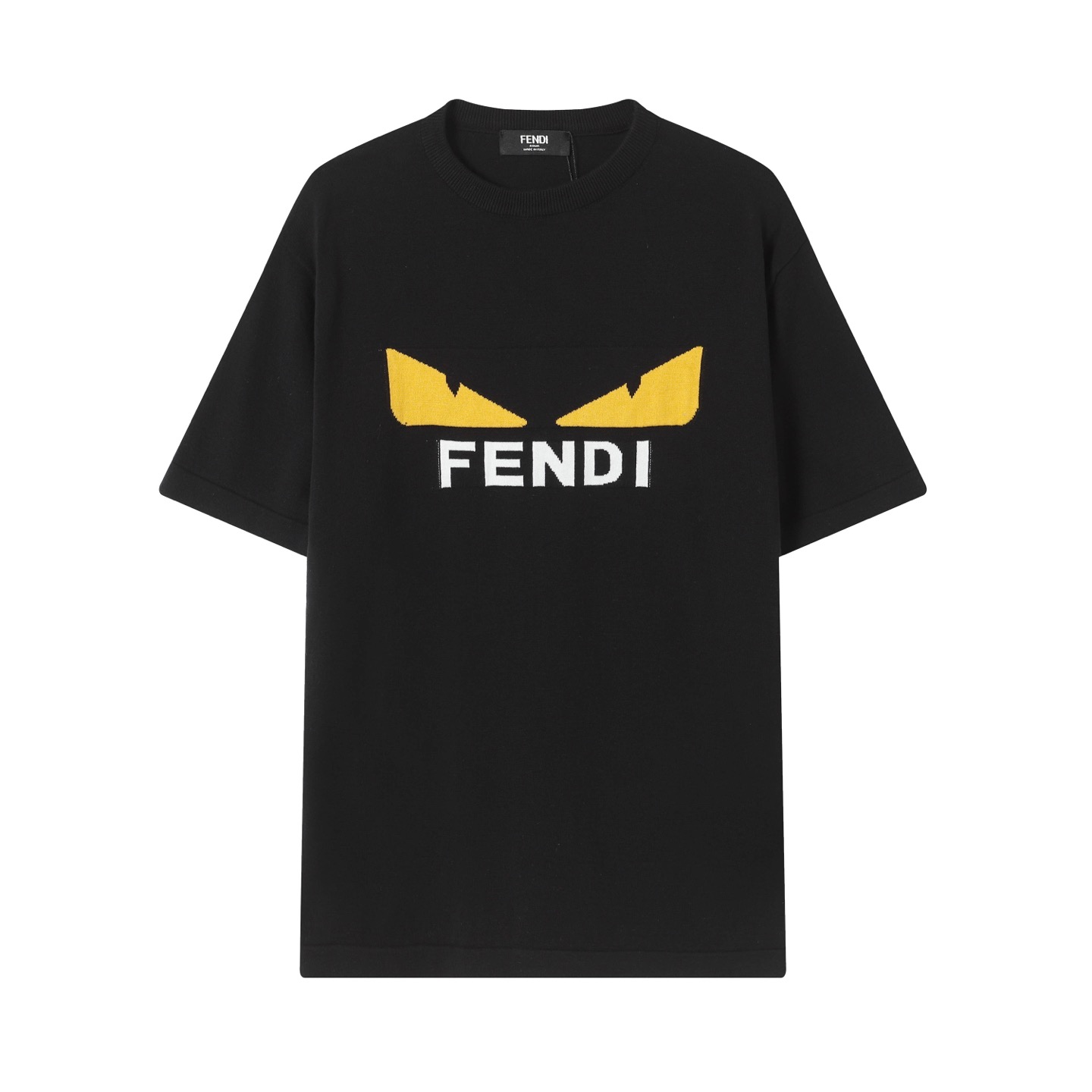 FENDI Fendi camiseta de manga corta de cuello redondo de punto, jacquard clásico con diseño de pequeño monstruo con ojo…