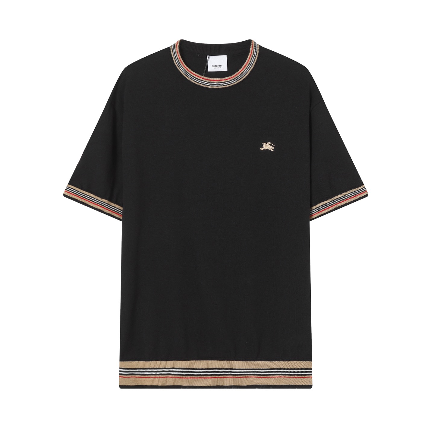 Camiseta de manga corta con cuello redondo y cuello redondo con logo de Burberry/Burberry. Lleno de peso y textura. Mis…