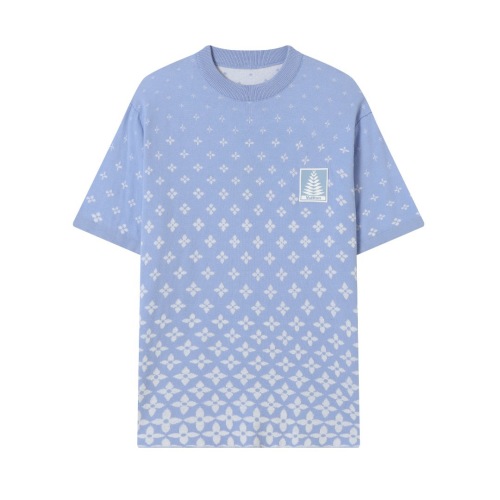 Louis Vuitton Logo Jacquard Knit Crew Neck Short Sleeve T-Shirt -Blue 1 Louis Vuitton Logo Jacquard Knit Crew Neck Short Sleeve T-Shirt -Blue