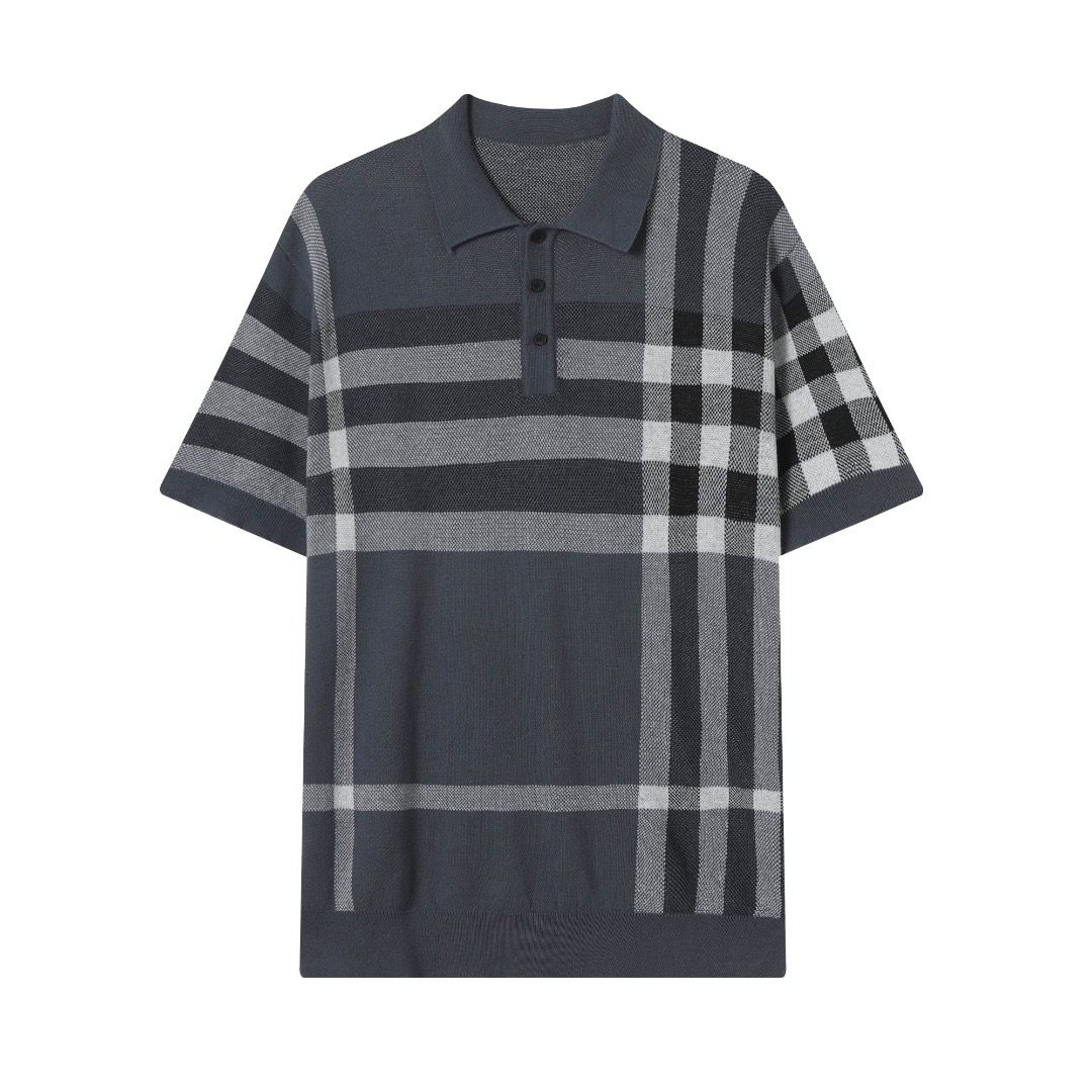 Burberry Round-the-Polo Knit T-Shirts in Coffee Grey, Sizes XS-L, CQ 9821# - 图片 1