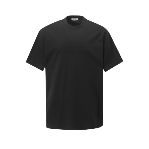 Miu Miu Zwart Katoenen T-shirt met Logo - Comfortabele Pasvorm, Diverse Maten 1 Miu Miu Zwart Katoenen T-shirt met Logo - Comfortabele Pasvorm, Diverse Maten