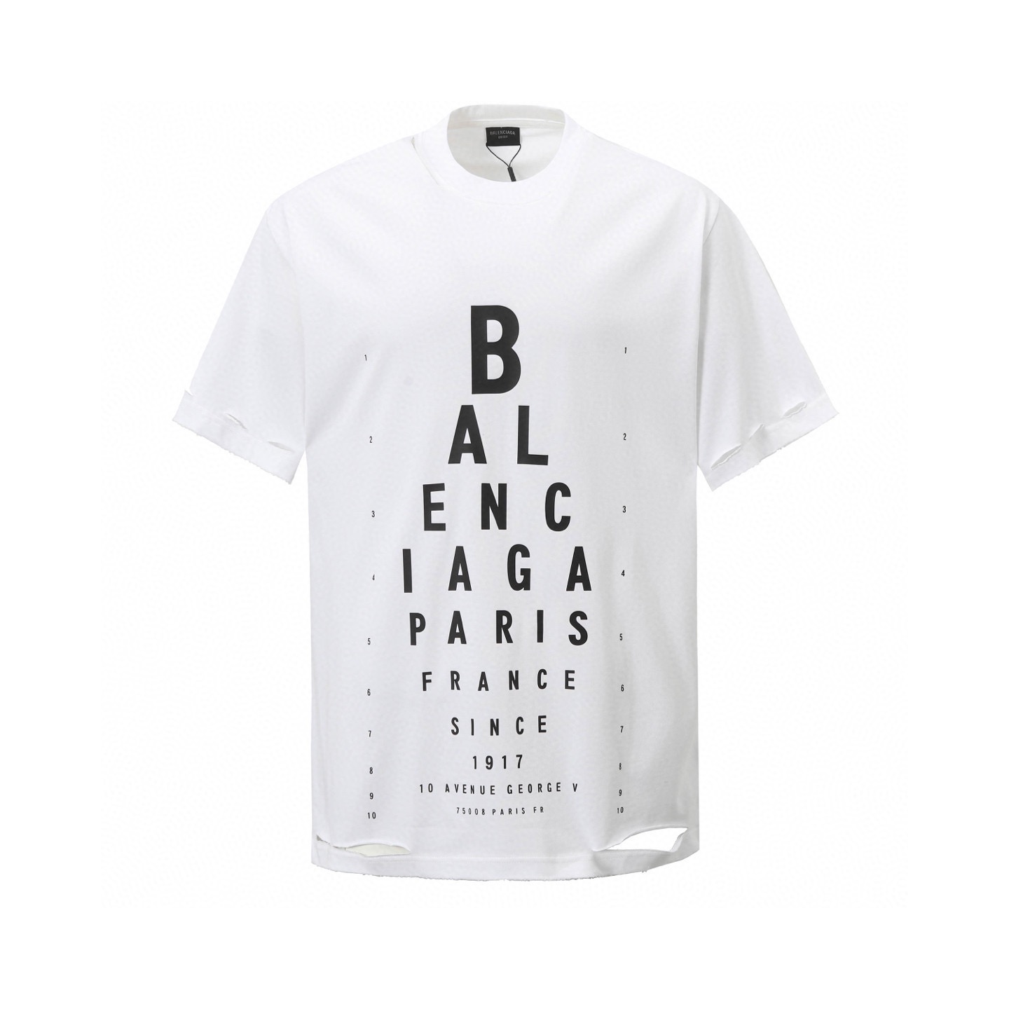 P90 BALENCIAGA 25SS Camiseta de manga corta con letras estampadas y destrucción pesada, técnica de agujeros que enfatiz…