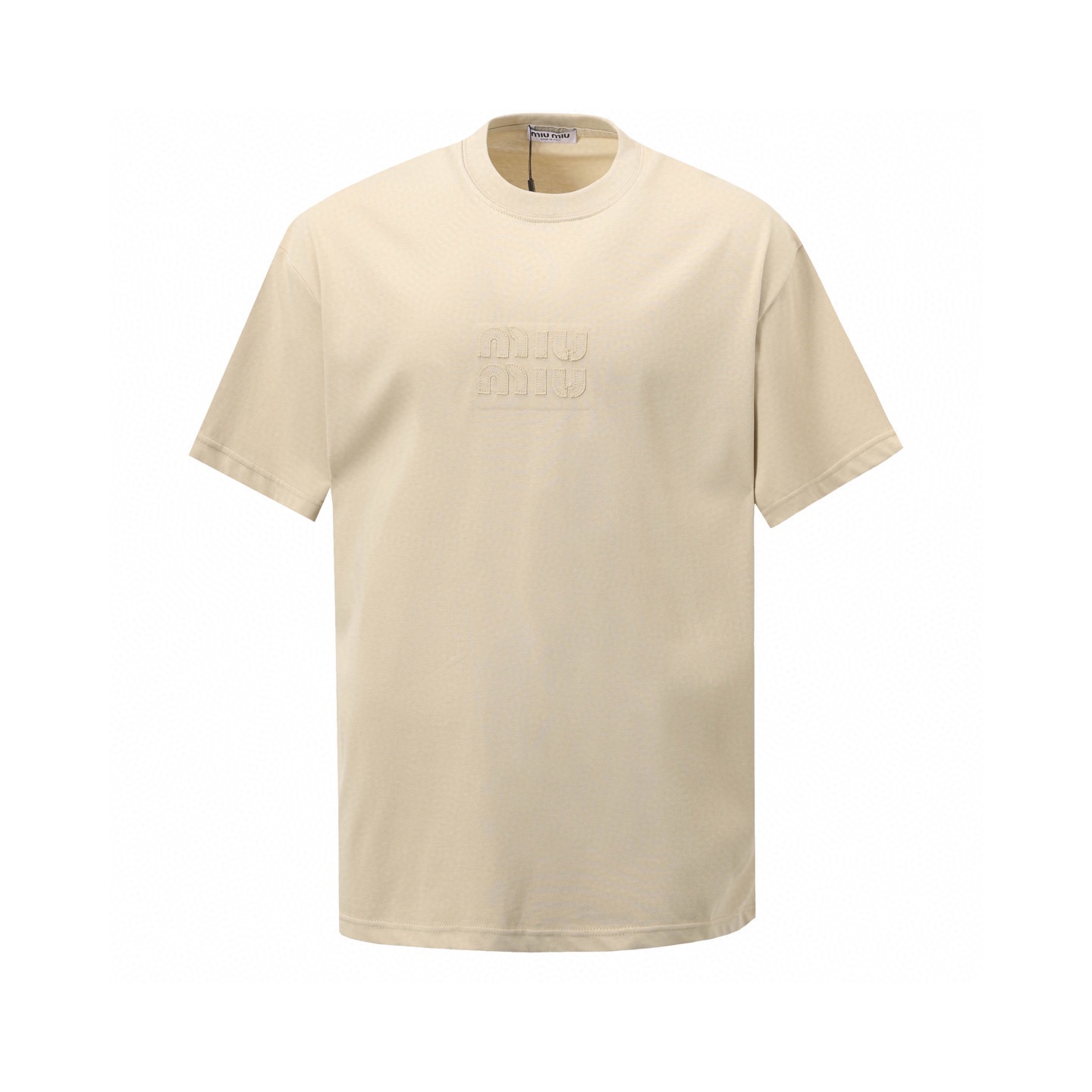P105@ MiuMiu nueva primavera/verano 25, camiseta básica de manga corta con logo clásico bordado en relieve en el pecho.…