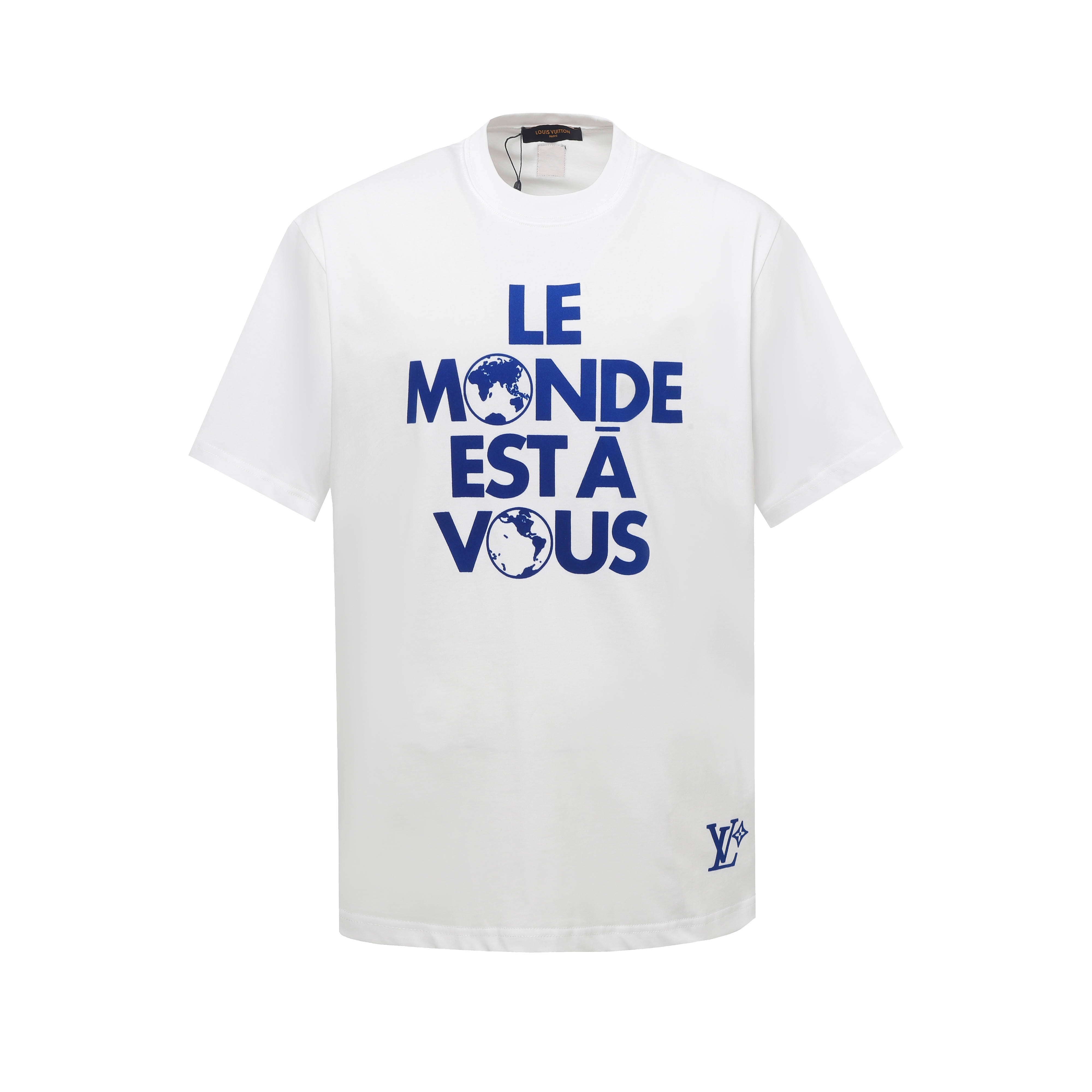 P90 LOUIS VUITTON Louis Vuitton 25ss Logotipo de la marca Mirror flocado impreso camiseta de manga corta pesada Nueva t…