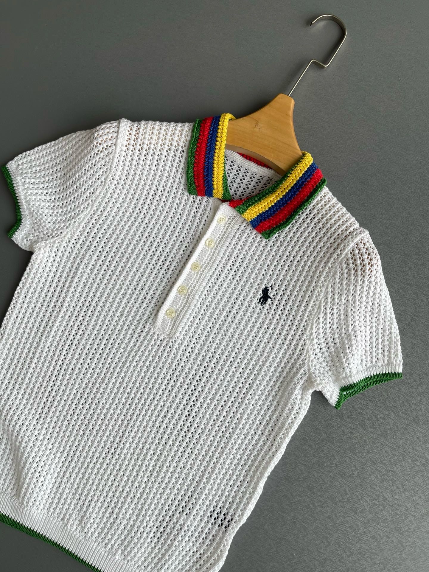 Белая рубашка-поло с разноцветным воротником Ralph Lauren