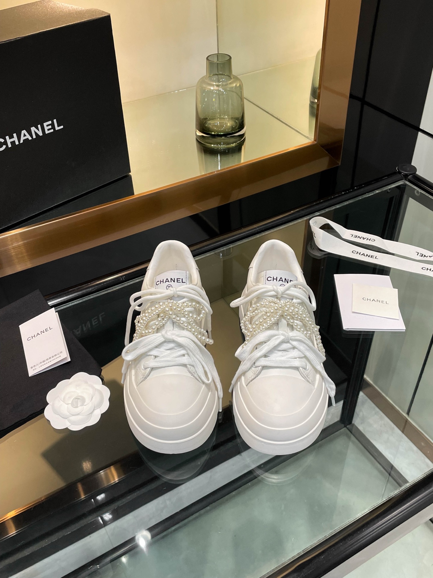 Chanel 25S White Leather Sneakers with Pearl Embellishments, Women's Shoes 3 i1742242088034 5189 0 0