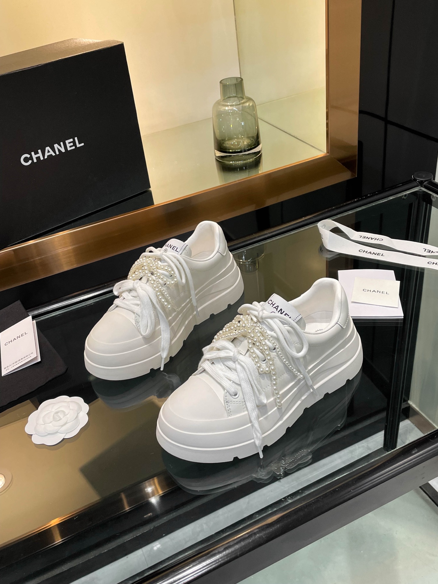 Chanel 25S White Leather Sneakers with Pearl Embellishments, Women's Shoes 4 i1742242090386 4968 0 1