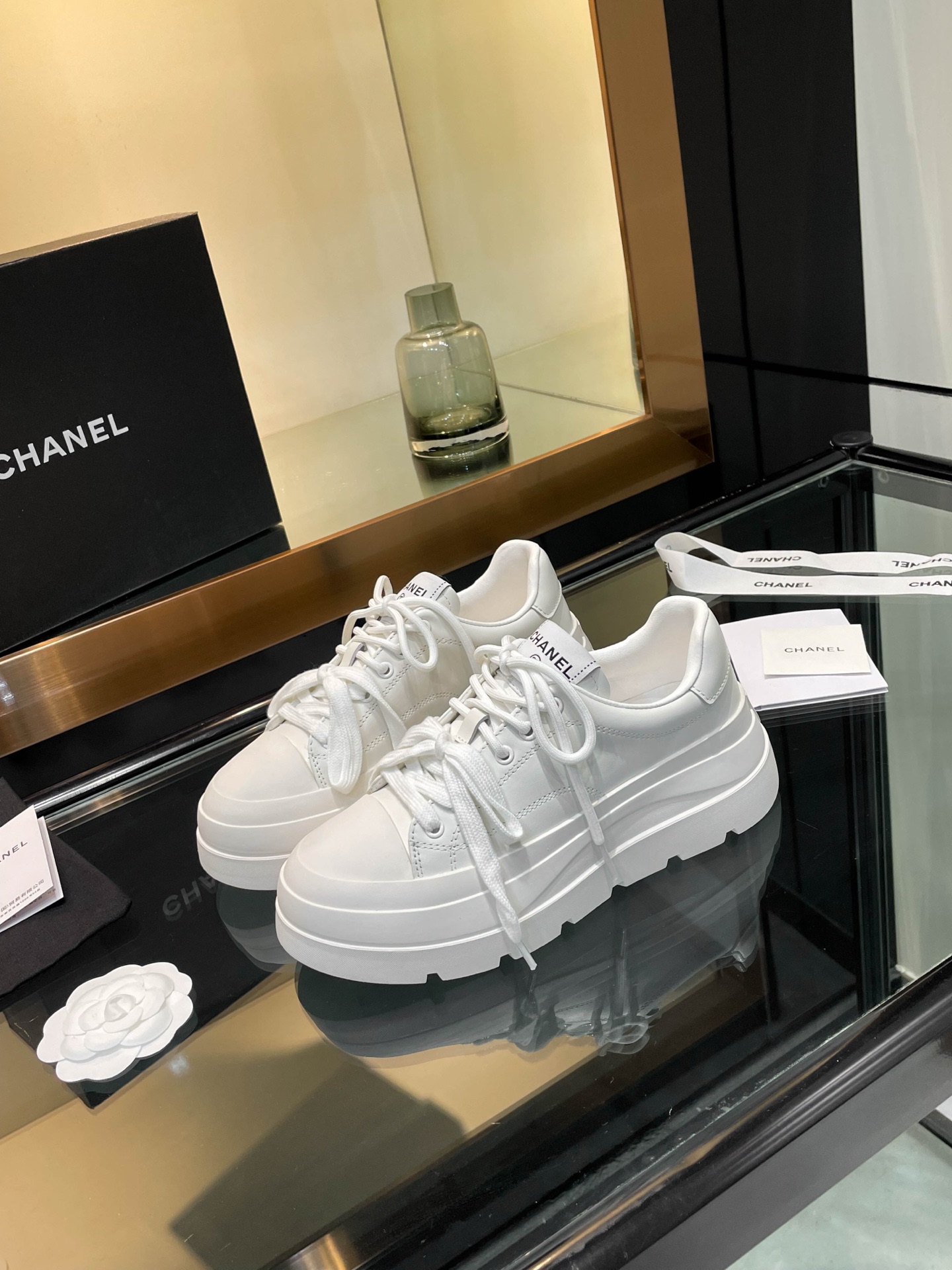 Chanel 25S White Leather Sneakers with Pearl Embellishments, Women's Shoes 6 i1742242090401 8296 0 3