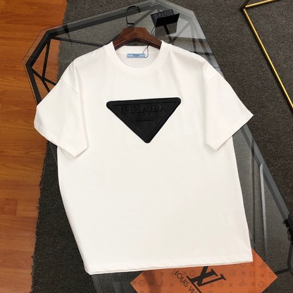 Prada Clothing T-Shirt Black White Unisex Cotton Spring/Summer Collection Short Sleeve