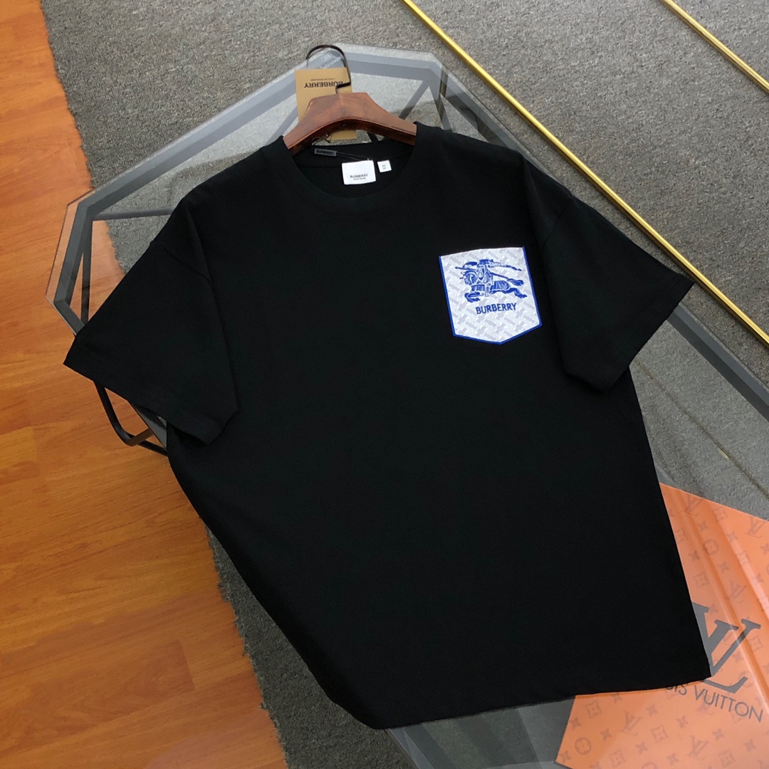 Burberry Kleidung T-Shirt Schwarz Weiß Stickerei Unisex Kurzarm