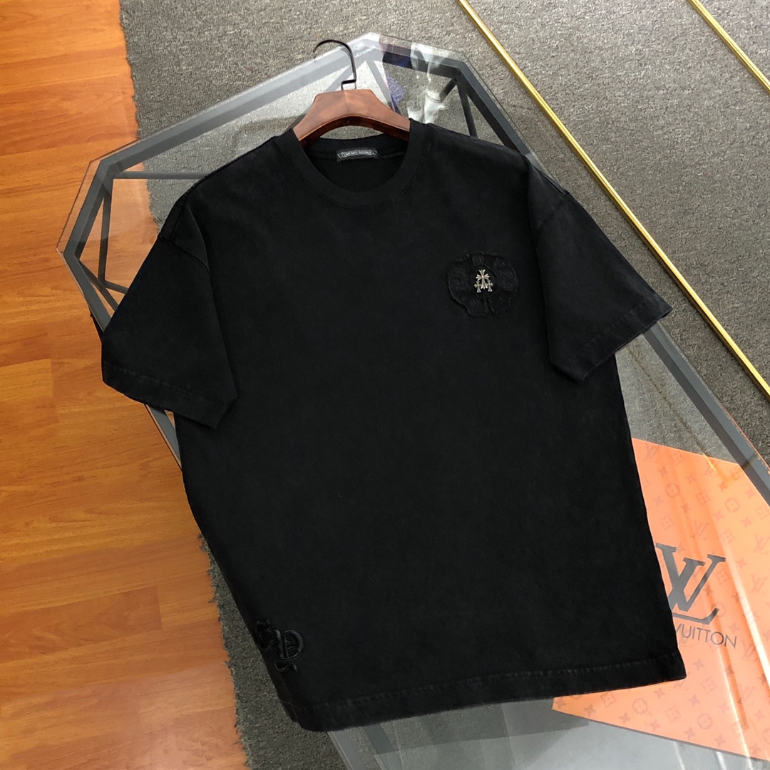 Chrome Hearts New
 Clothing T-Shirt Black Pink Unisex Combed Cotton Short Sleeve