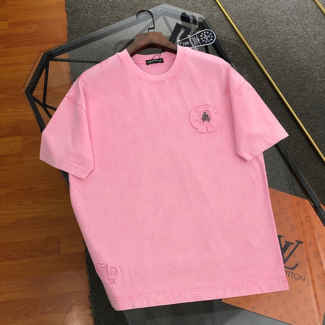 Chrome Hearts Clothing T-Shirt Cheap Replica Designer
 Black Pink Unisex Combed Cotton Short Sleeve