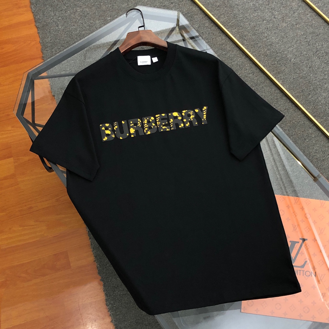 Burberry Kleidung T-Shirt Schwarz Weiß Unisex Baumwolle Fashion Kurzarm